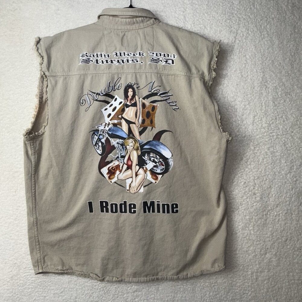 Vintage Sturgis Rally Week Vest Frayed Sleeveless I Rode Mine 2004 Biker Babe XL